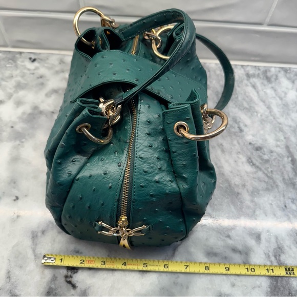NWOT Isabella Adams Green and Gold Ostrich Designer Purse - Picture 13 of 16
